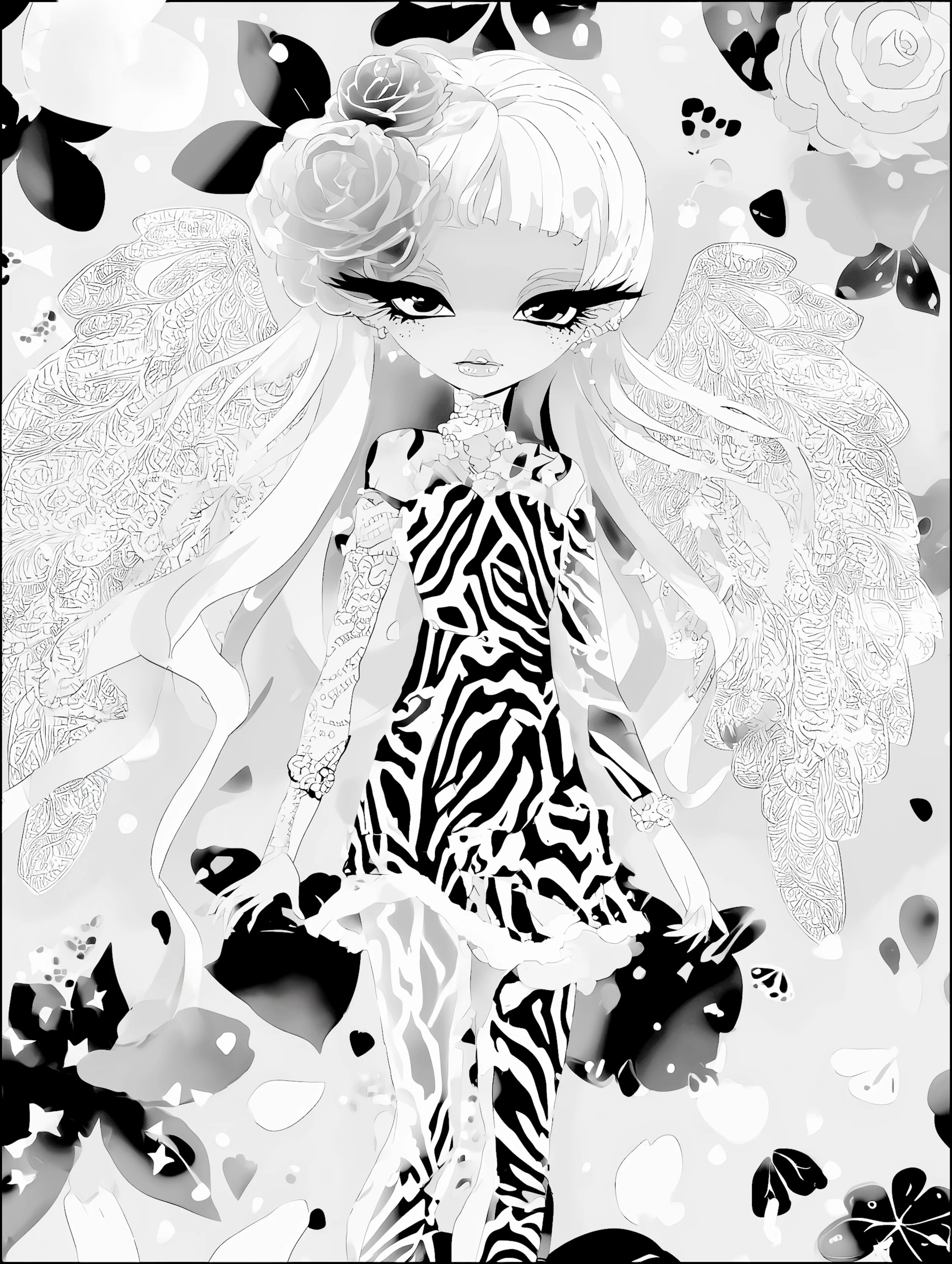 Free printable angel coloring page for adults featuring an angel with long hair